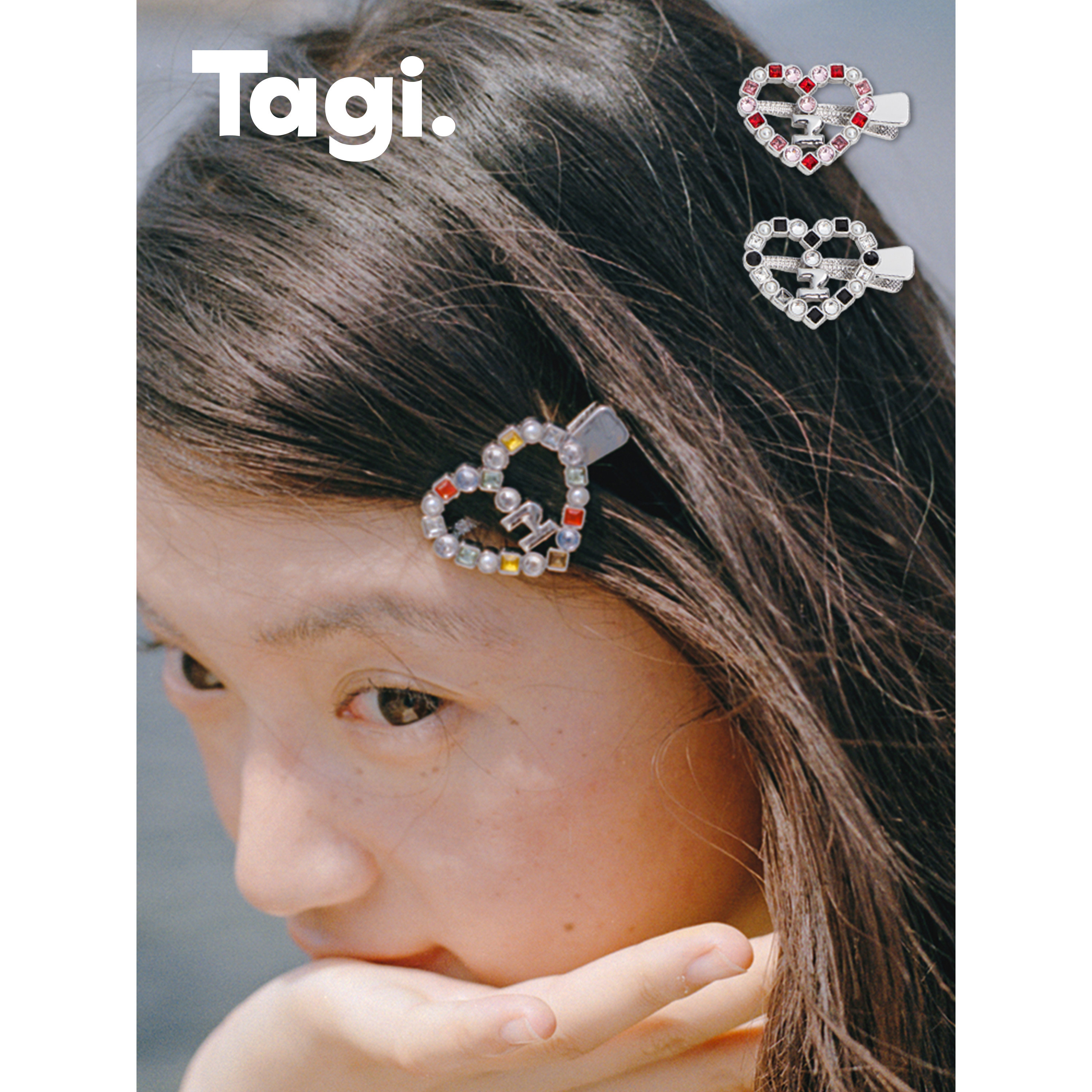 Tagi.复古爱心金属镶钻发夹图片