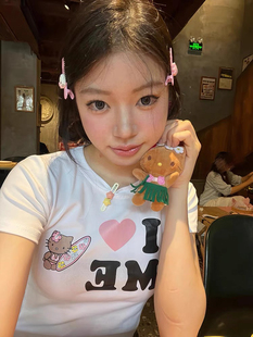 美式复古hellokitty正肩短袖t恤女夏季设计感小众y2k辣妹短款上衣