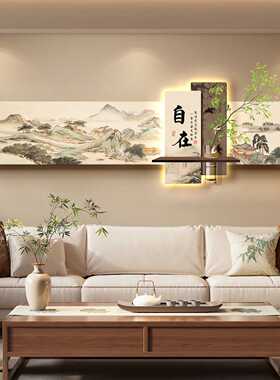新中式客厅装饰画带LED灯光水培
