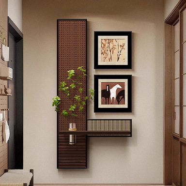 法式中古风玄关装饰画水培绿植正