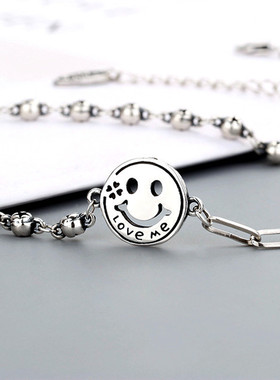 韩版个性星星笑脸项链女锁骨链简约设计微笑字母项链复古饰品