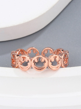 新款日韩风简约小清新笑脸镂空戒指个性时尚表情包百搭甜美风指环