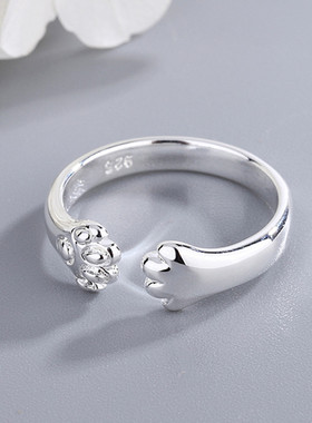 时尚个性创意猫爪戒指女简约气质甜美可爱脚印指环开口手饰品