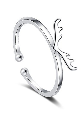 简约森系小鹿角戒指镀白金手饰创意鹿晗同款圣诞节礼物开口戒指戒