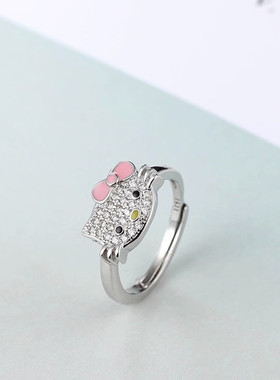 锆石手饰萌猫系列学生饰品新款甜美kitty猫戒指女生潮流介子