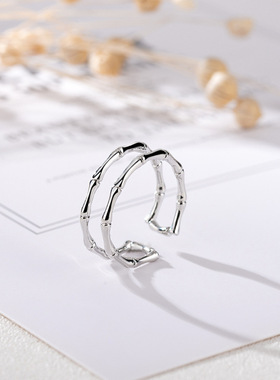 新款简约双竹节素银指环ins潮人小众设计冷淡风网红个性清新指环