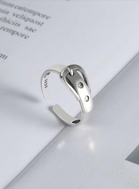 2024新款复古做旧皮带扣戒指潮流个性女款ins风时尚泰银简约指环