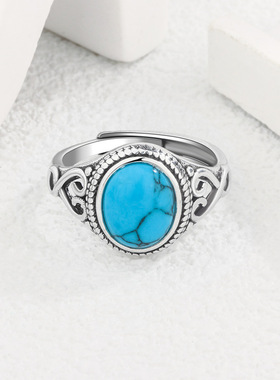 新款欧美跨境复古天然绿松石戒指波西米亚风格个性热卖新品指环