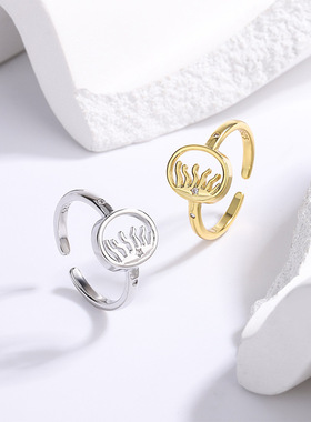 新品时尚个性镂空镶钻太阳光芒戒指ins风设计感气质潮流手饰女