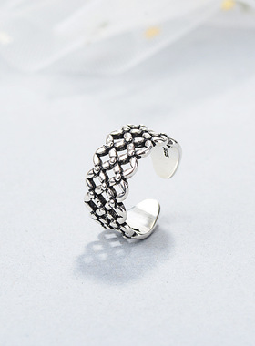 新品饰品复古创意开口宽面铜钱纹个性简约古银戒指男女食指戒指环