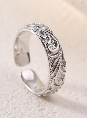 2024新品个性唐草文花纹戒指男简约时尚嘻哈风小众设计开口指环