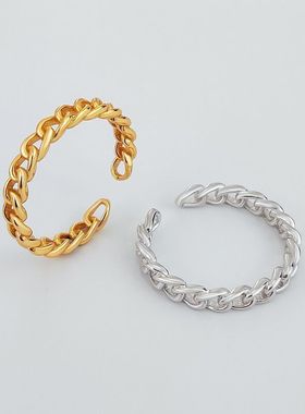 新款韩版锁链麻花编织戒指女简约质感ins潮冷淡风设计感开口指环