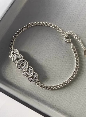 2145韩版复古做旧铜钱手链男女网红小饰品简约时尚链条个性手饰品