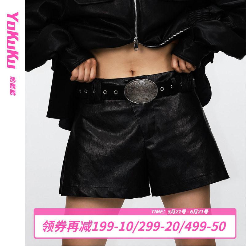 哟酷酷（为己而来）小众设计时尚休闲短裤女高级百搭朋克短皮裤女