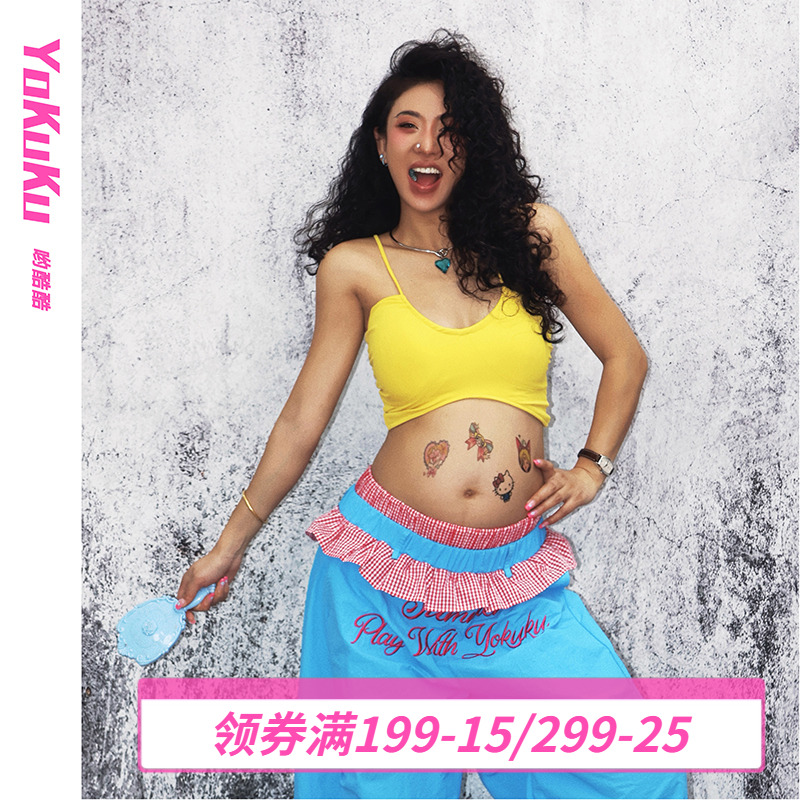 哟酷酷夏季交叉美背背心女带胸垫
