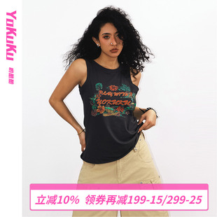 复古背心女中性风印花宽松吊带上衣女 哟酷酷 朝花夕拾 夏季 美式