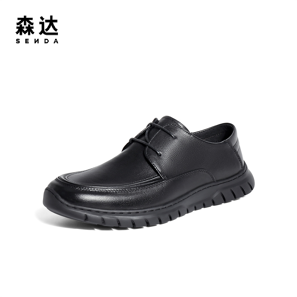 森达平底软皮皮鞋圆头时尚休闲