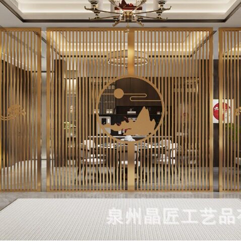 新中式铁艺隔断屏风客厅入户门遮挡玄关不锈钢办公室餐厅装饰轻奢