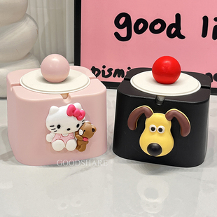 家用烟灰缸带盖防灰飞客厅创意摆件可爱卡通KT猫办公室桌面烟缸
