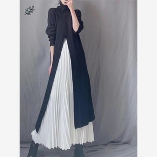 白色百褶裙长款 半身裙旗袍衬裙马面打底裙秋冬内搭长裙子丝绒遮肉