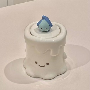可爱蜡烛人牙签筒新款高颜值客厅桌面创意小火人陶瓷家用牙线罐