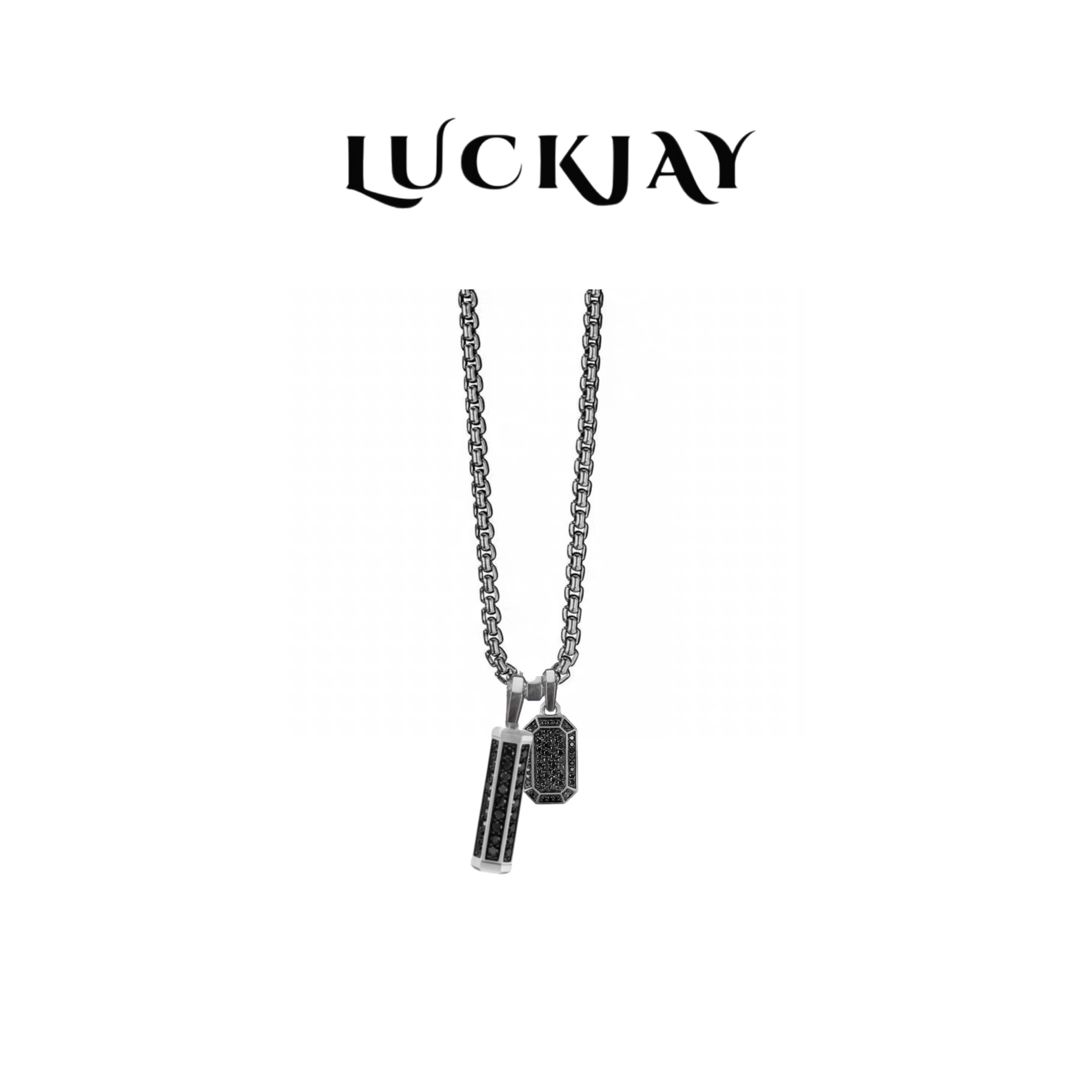 LUCKJAY S925纯银邓为同款男士钻石镶嵌护身符造型吊饰14毫米项链