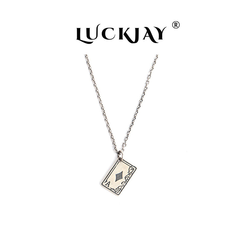 LUCKJAY纯银扑克牌项链太角链男