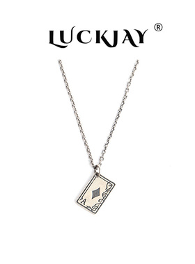 LUCKJAY纯银扑克牌项链太角链男