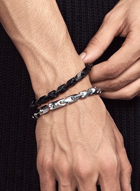 LUCKJAY钛钢男士手链ins复古银黑