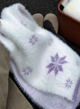 紫色围巾女秋冬围脖护颈水貂绒针织保暖毛绒韩系披肩外搭2025新款