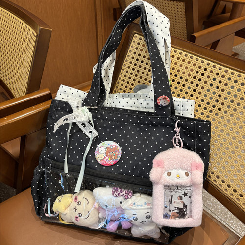 少女心波点二次元痛包帆布包大容量托特包百搭单肩包包通勤韩系包