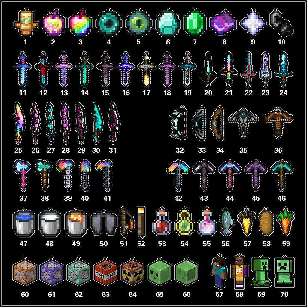 mc我的世界烦人村民战神之刃挂件全套不死图腾附魔钻石剑钥匙扣