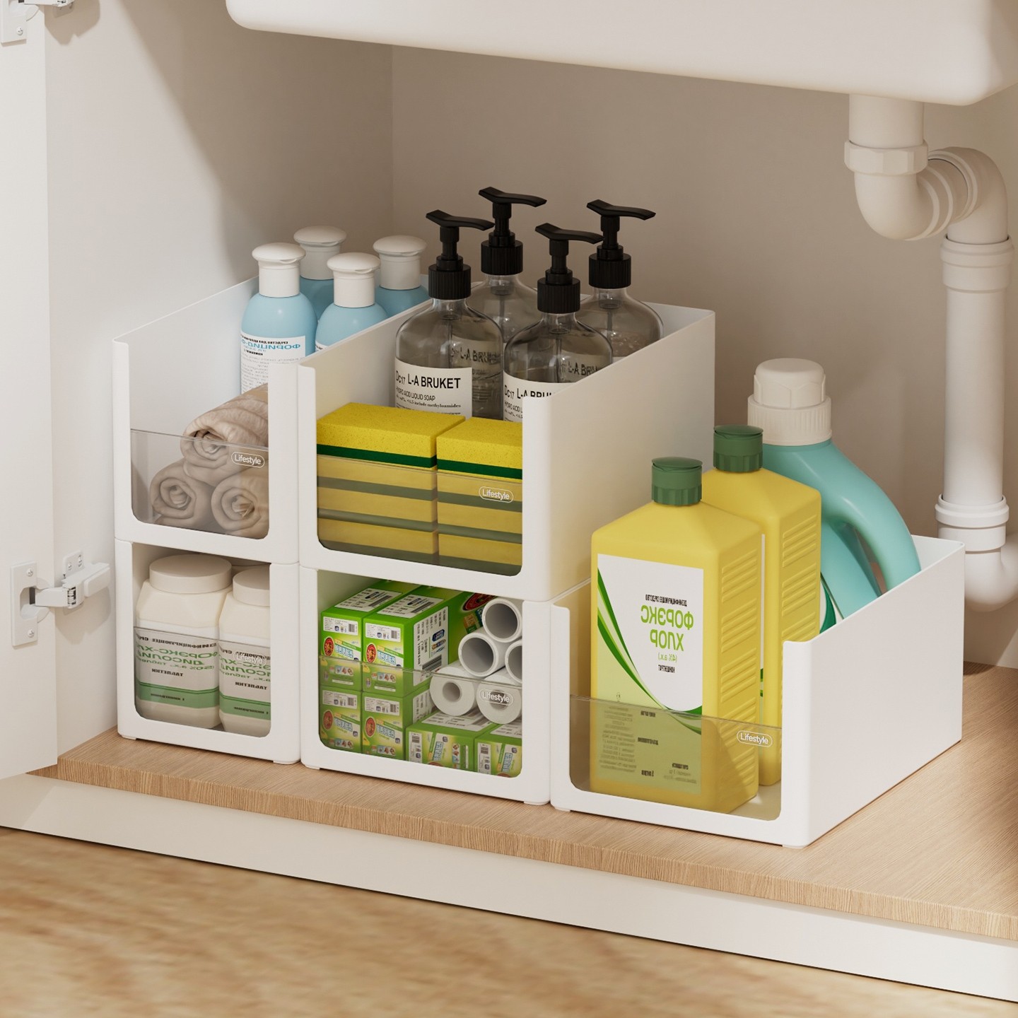 厨房橱柜下水道直角收纳盒洗碗槽下杂物收纳筐洗洁精清洁用品储物,收纳整理,橱柜收纳筐,淘宝优惠券,粉丝福利购,淘宝优惠卷