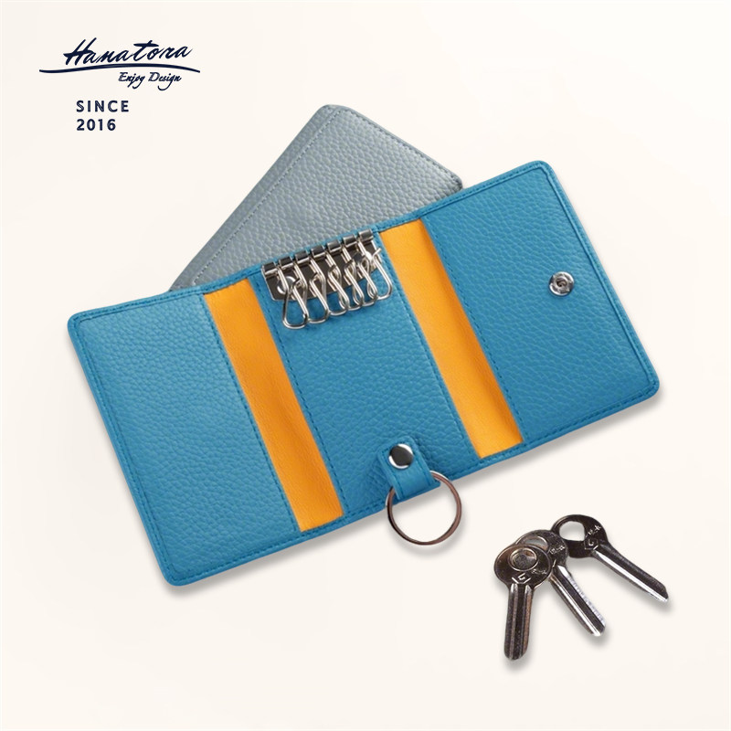 HANATORA/花虎多功能钥匙包女真皮荔枝纹头层牛皮搭扣式卡包一体