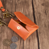 花虎日式 风格 零钱包卡包一体真皮收纳植鞣皮手工牛皮搭扣迷你手包