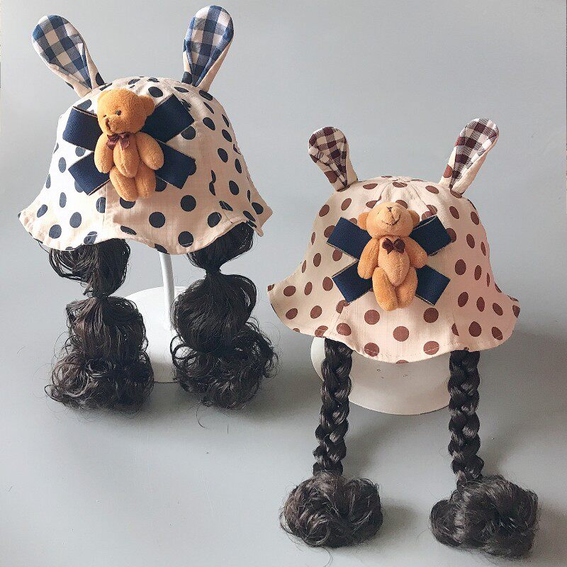 布春秋薄款防晒假发小孩儿童帽子图片