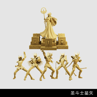 【圣斗士五小强】星矢紫龙一辉冰河瞬 1/64微缩模型手办1比43白模