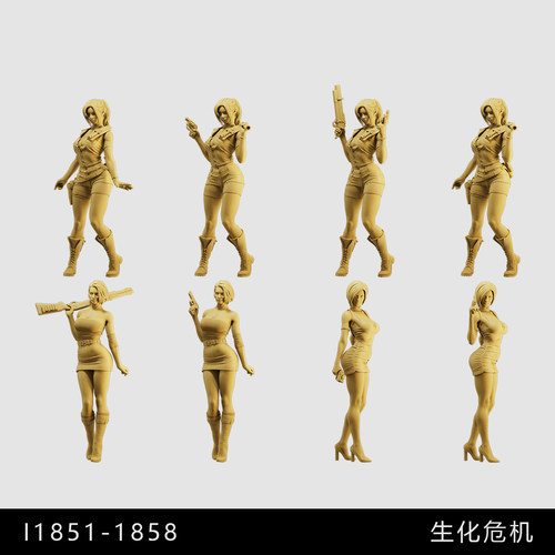 【生化危机】克莱尔 吉尔 艾达王1/64小人偶模型手办1:43微缩白模