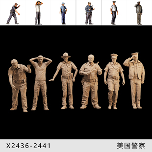 【美国警察】犯人 巡警 警司 1/64人偶模型手办 43比例微缩白模