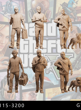 【GTA5主角】崔佛 富兰克林 麦克 1/64小人偶模型手办43微缩白模
