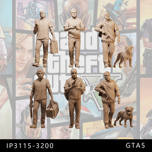 【GTA5主角】崔佛 富兰克林 麦克 1/64小人偶模型手办43微缩白模
