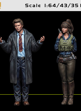【女警】男侦探 风衣 制服 1/64车模小人偶模型手办1:43微缩白模