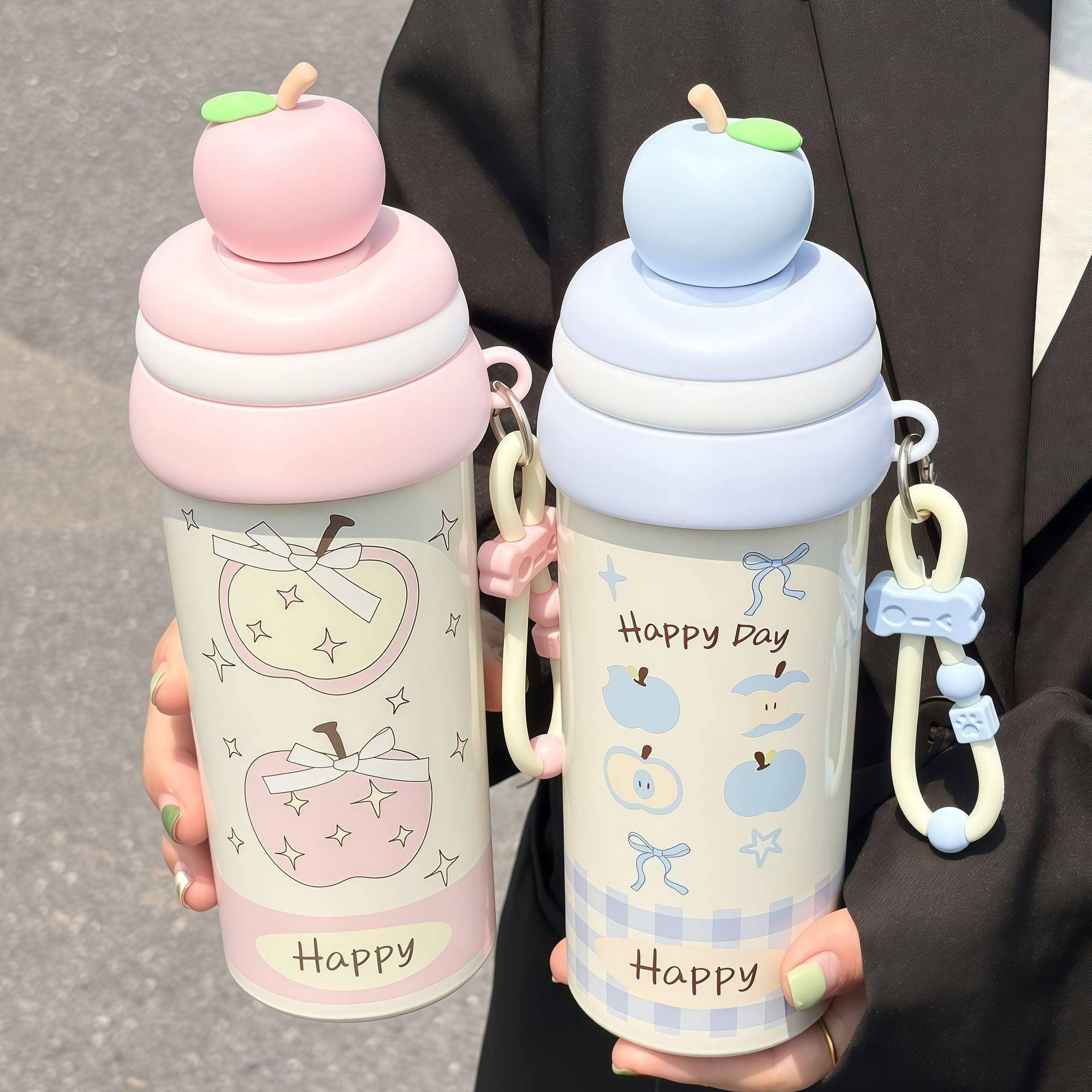 苹果造型水杯保温杯女生高颜值学生夏季保冷吸管杯子2026新款ins