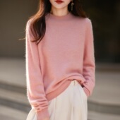 一线成衣拉毛半高领纯羊毛衫 女宽松显瘦百搭针织打底毛衣内搭上衣