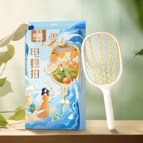 彩虹电蚊拍T6108充电式苍蝇拍杀蚊神器