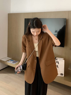 短袖西装外套女2025新款夏季宽松休闲气质小个子职业黑色西服上衣