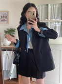 拼接假两件西装 炸街上衣春装 外套女高级感小西服2025新款 网红爆款