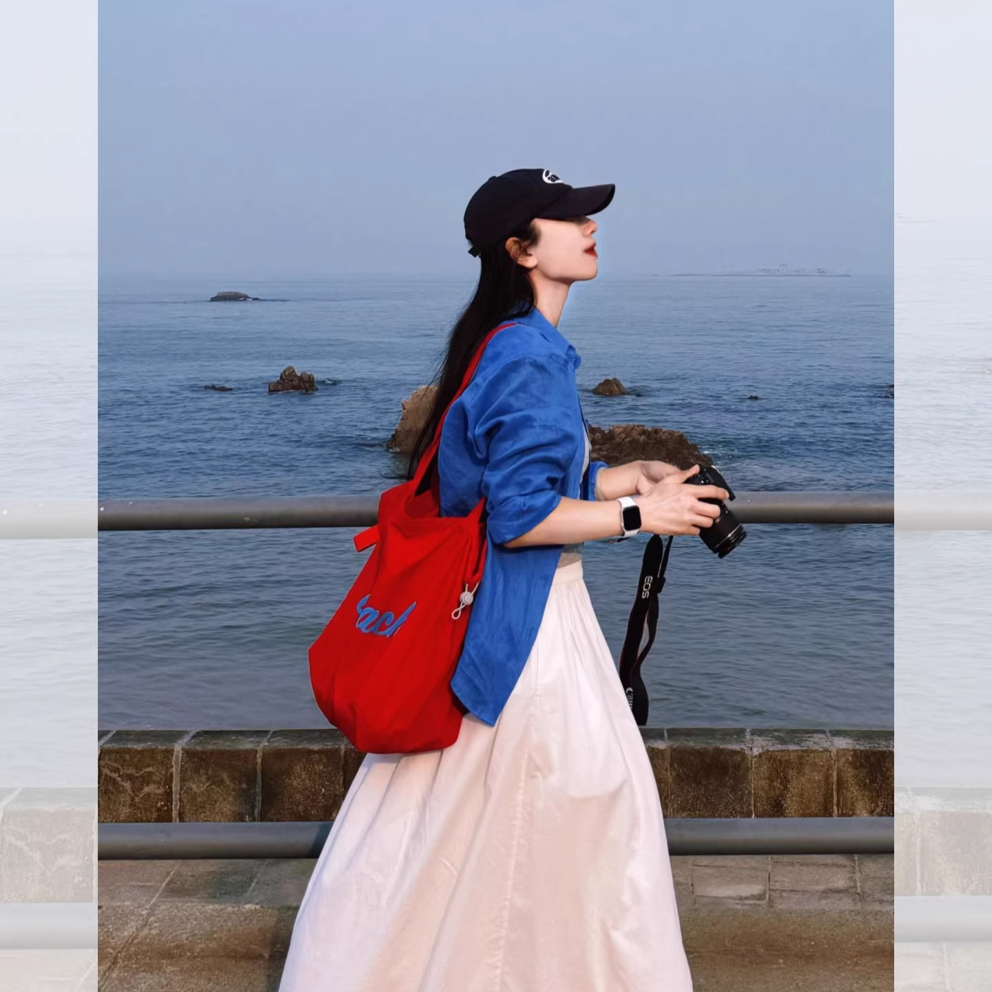 克莱因蓝亚麻防晒衬衫外套女夏季海边外搭上衣罩衫轻薄款开衫衬衣