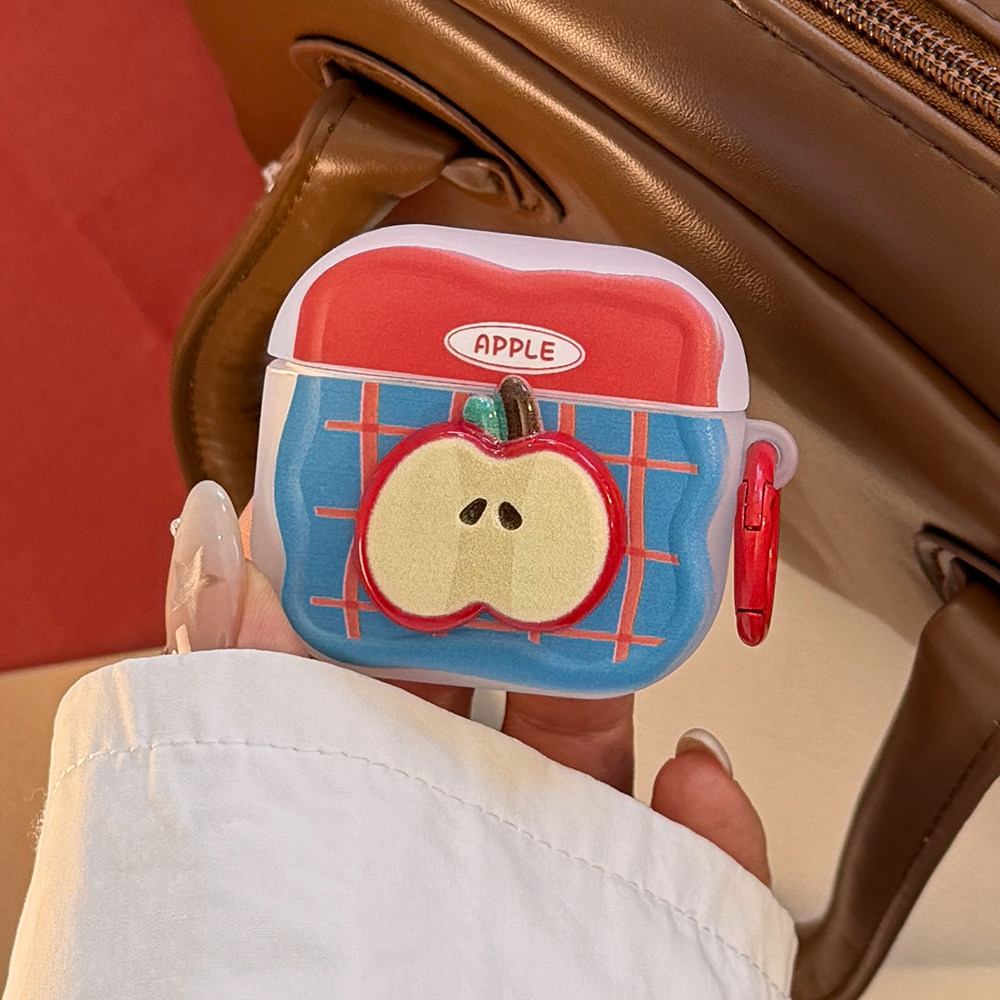 蓝红色撞色立体苹果适用于airpodspro1代2代3代蓝牙耳机壳保护套4
