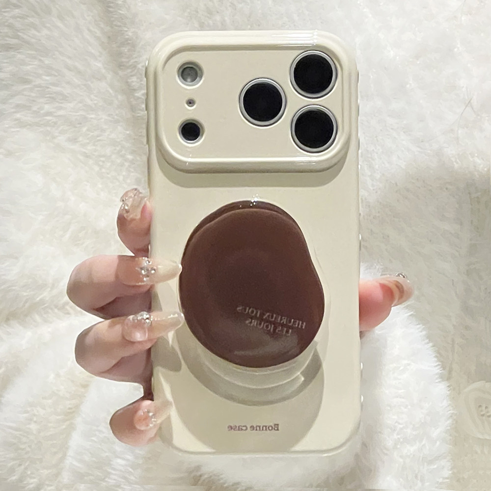 ins风简约咖啡豆几何棕色支架适用苹果17promax手机壳iphone16pro新款15男女款14小众个性13全包软壳12防摔